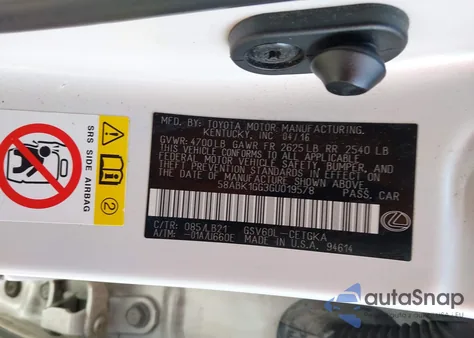 2016 Lexu Es 350 из США, поврежденный, VIN 58ABK1GG3GU019578